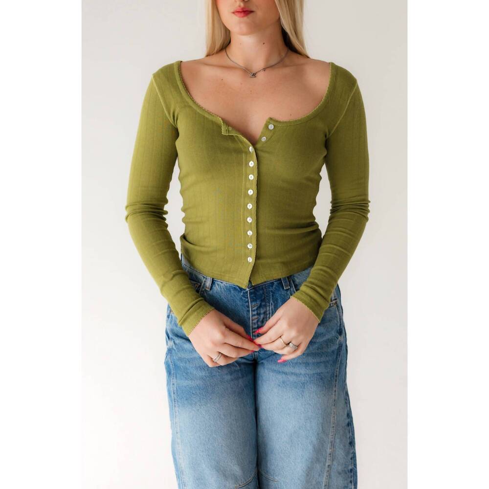NEW FREE PEOPLE end game pointelle long sleeve top in fresh sprouts - Picture 3 of 7